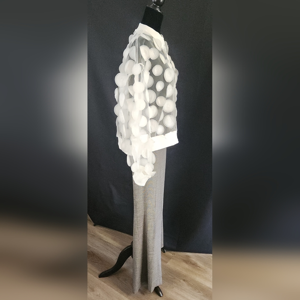 3D Appliqué Sheer Jacket in White Size L/XXL - Picture 12 of 16